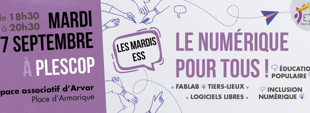 Mardi 17 septembre à 18h30 à Plescop : Mardi ESS sur le numérique pour tous !