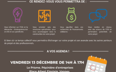 Vendredi 13 décembre de 14h à 17h: Cap sur l’ESS, le RDV des porteurs de projets du Pays de Vannes