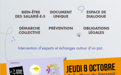 Diriger en ESS #2 – SANTÉ AU TRAVAIL : Agir dans mon association – 8/10 à 18h30 à ARRADON