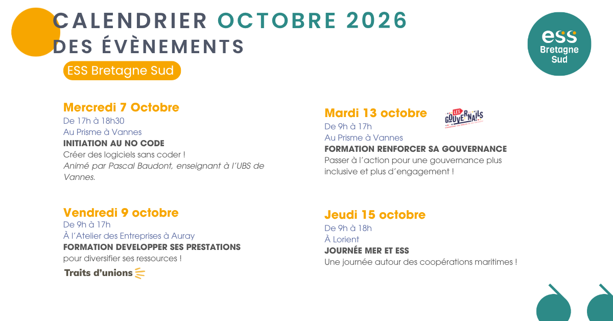 Agenda des événements ESS Bretagne Sud